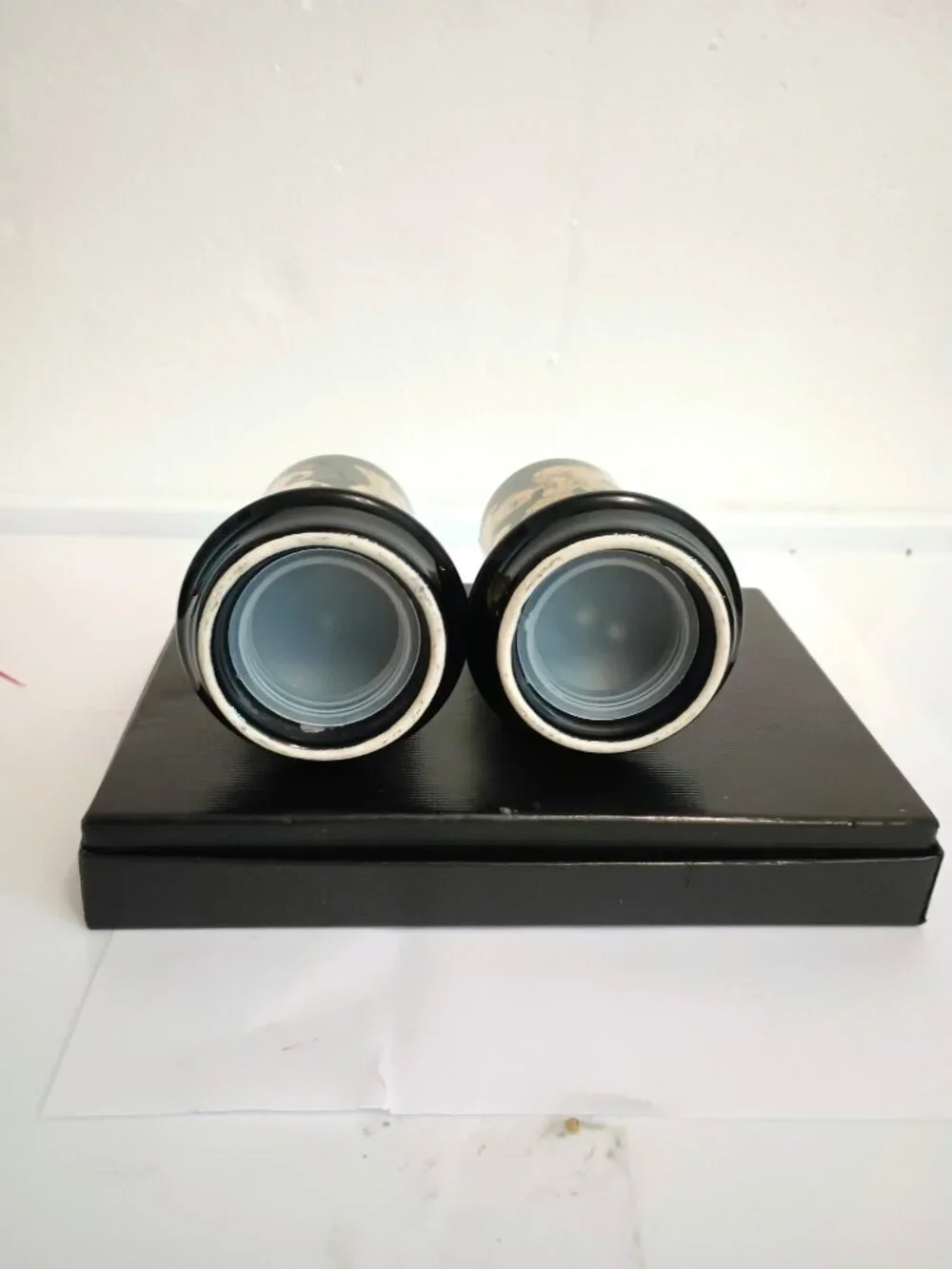 Greek Key Salt & Pepper Shakers Vintage Black with 24K Gold Trim